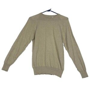 Womens Medium Beige Silk Cashmere Sweater Long Sleeve Round Neck